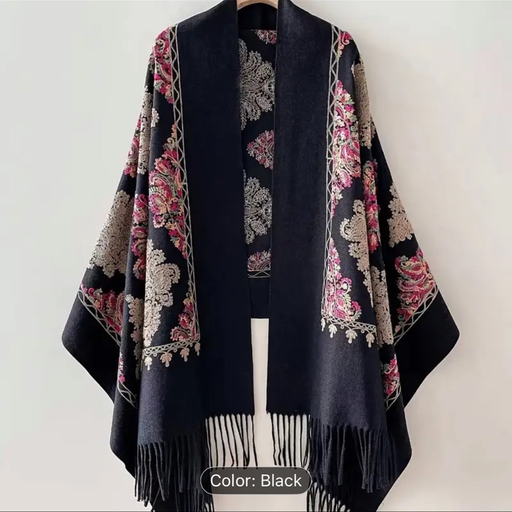 NEW Black and Pink Floral Shawl - Picture 3 of 5